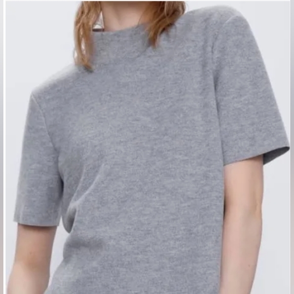Zara women's light gray, black blends size small short sleeve mock neck … - Picture 1 of 17